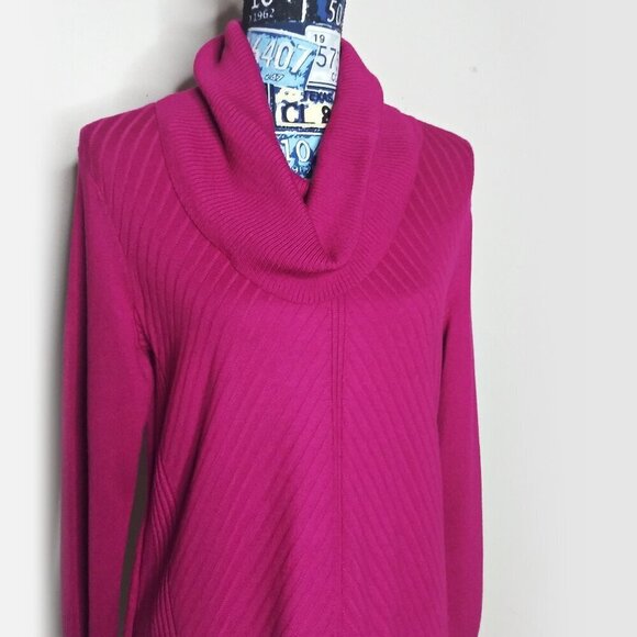 INVESTMENTS Petites Ribbed Knit Cowl Neck Sweater Pullover Fuchsia Pink Sz S NWT - Picture 2 of 9